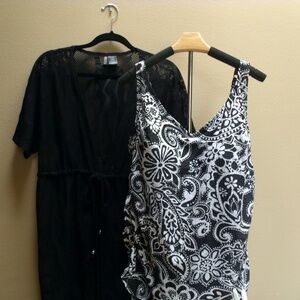 Croft and Barrow Tankini Swim Top Black White & Gray  Sz 22W